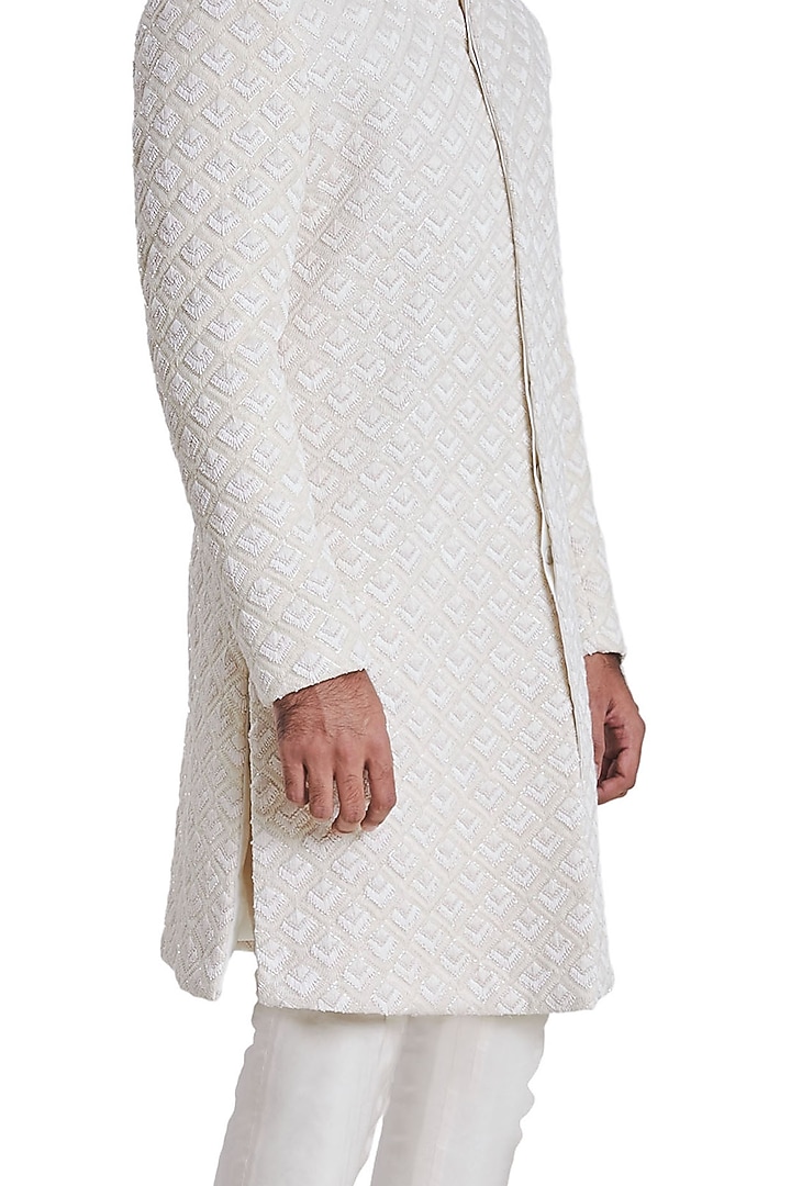 Vanilla White Suiting Knotted Groom Sherwani by Kunal Rawal at Pernia's Pop Up Shop