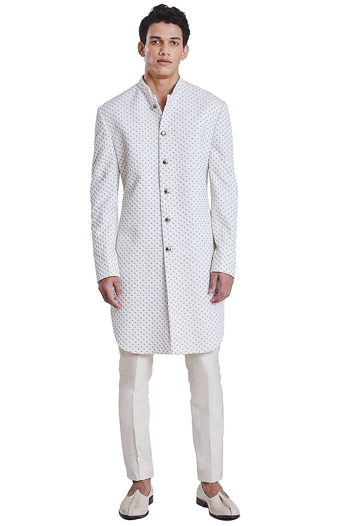 White Bow Arrow Pattern Jacket by Kunal Rawal