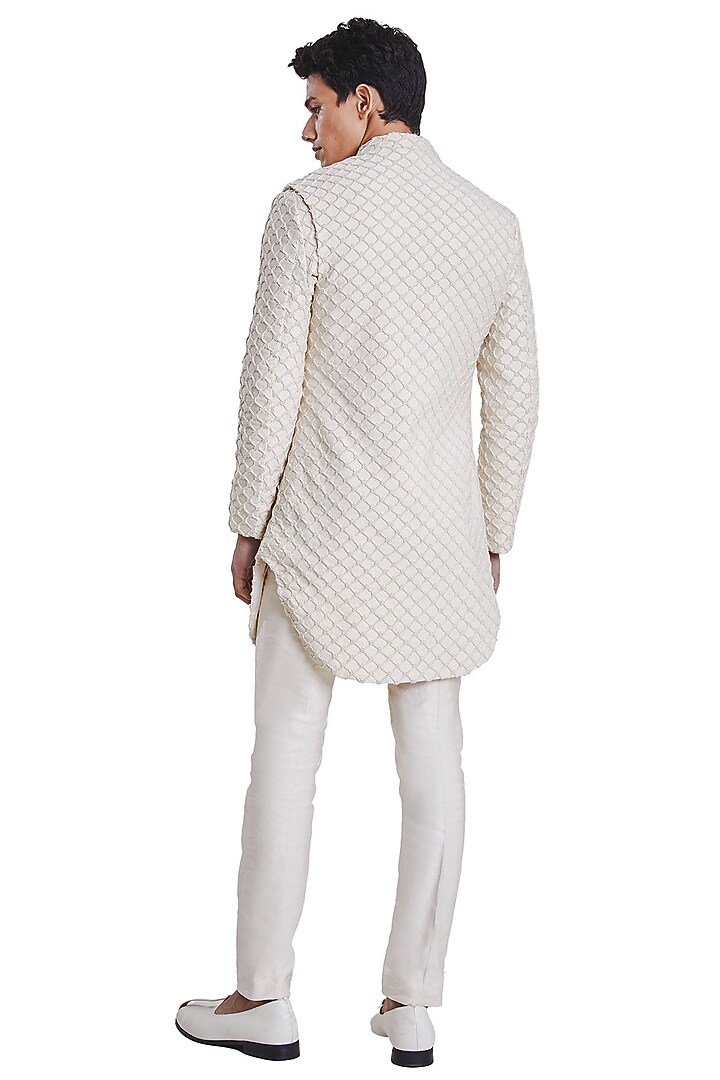 White Suiting Threadwork Groom Sherwani by Kunal Rawal at Pernia's Pop Up Shop