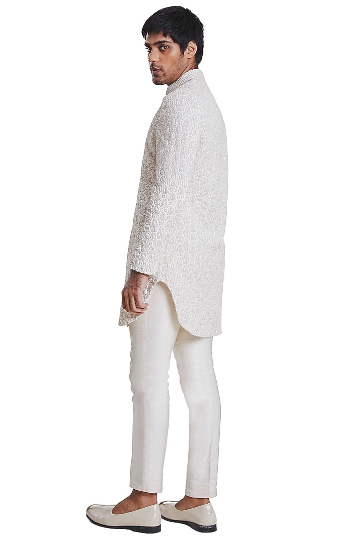 Vanilla White Suiting Threadwork Jacket by Kunal Rawal at Pernia's Pop Up Shop
