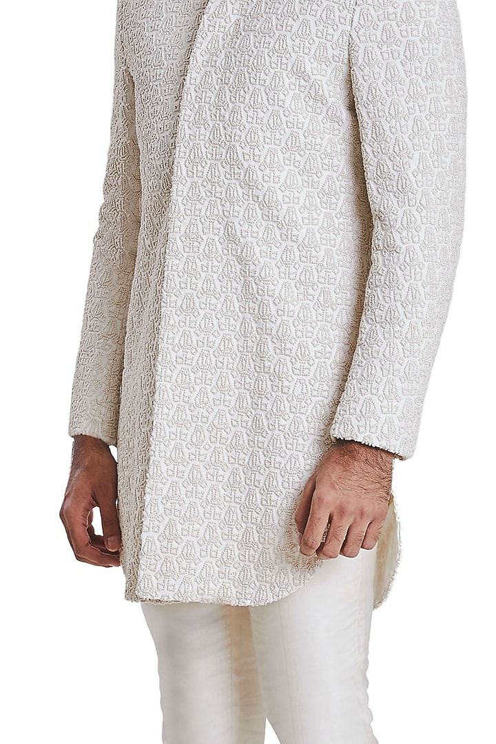 Vanilla White Suiting Threadwork Jacket by Kunal Rawal at Pernia's Pop Up Shop