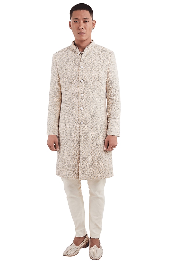 Taupe Embroidered Jacket by Kunal Rawal