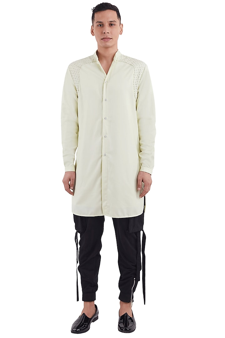 Yellow Georgette Thread Embroidered Kurta by Kunal Rawal at Pernia's Pop Up Shop