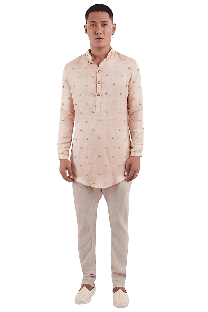 Peach Linen Satin Kurta by Kunal Rawal at Pernia's Pop Up Shop
