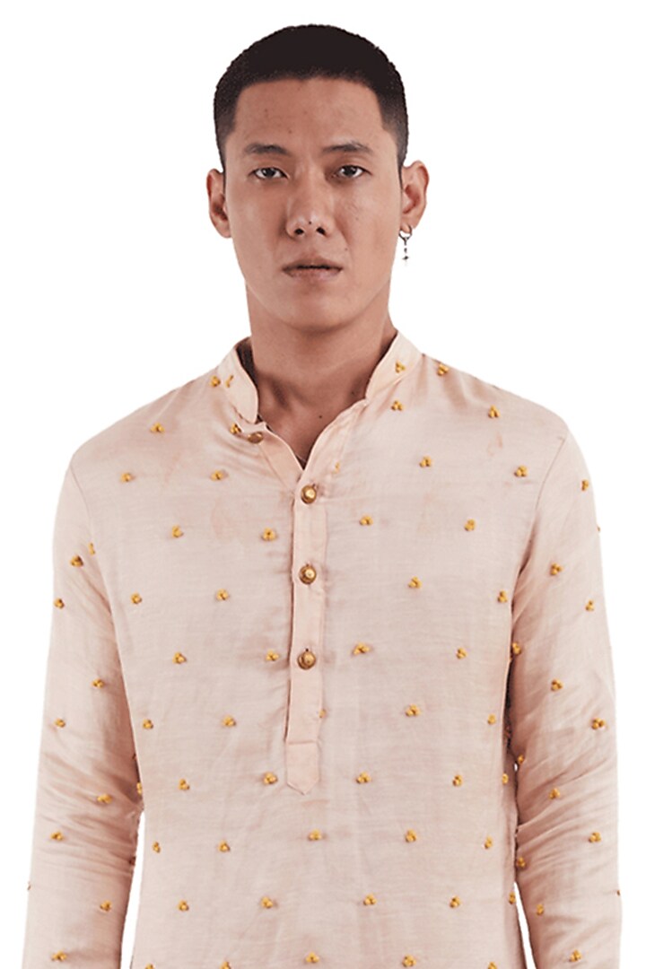 Peach Linen Satin Kurta by Kunal Rawal at Pernia's Pop Up Shop