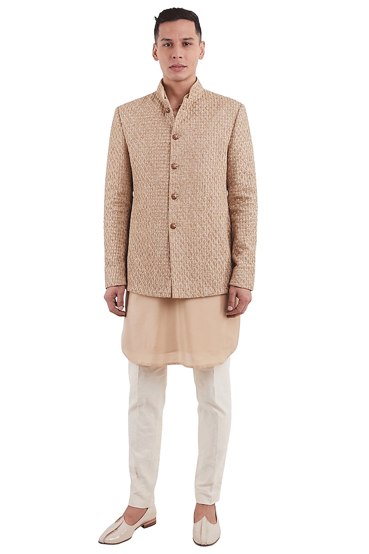 Beige Linen Bandhgala by Kunal Rawal