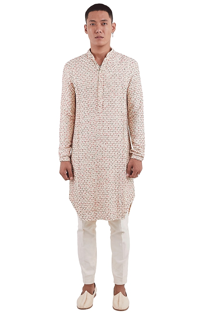 Vanilla Silk Thread Work Kurta by Kunal Rawal at Pernia's Pop Up Shop