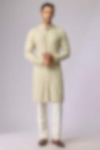 Mint Green Blended Silk Kurta by Kunal Rawal