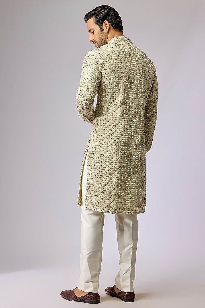 Mint Green Blended Silk Kurta by Kunal Rawal at Pernia's Pop Up Shop
