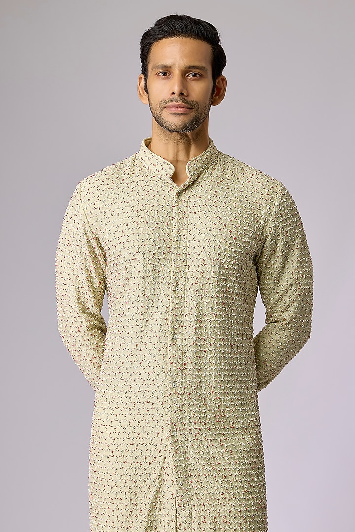 Mint Green Blended Silk Kurta by Kunal Rawal at Pernia's Pop Up Shop