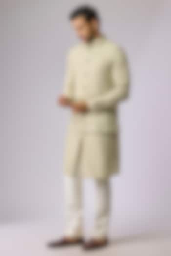Cream Blended Silk Bundi Jacket by Kunal Rawal