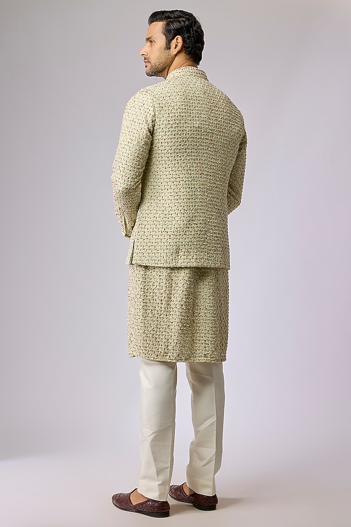 Cream Blended Silk Bundi Jacket by Kunal Rawal at Pernia's Pop Up Shop