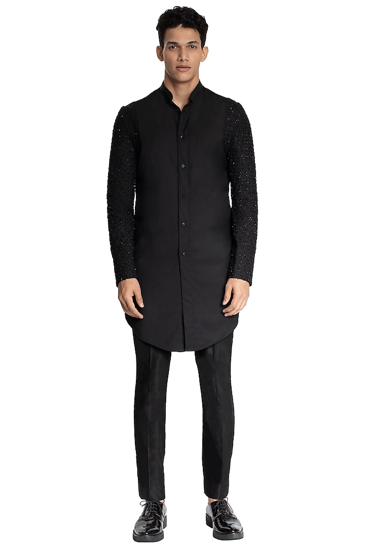 Black Suiting Sleeveless Jacket by Kunal Rawal at Pernia's Pop Up Shop