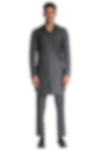 Grey Suiting Sleeveless Jacket & Kurta by Kunal Rawal