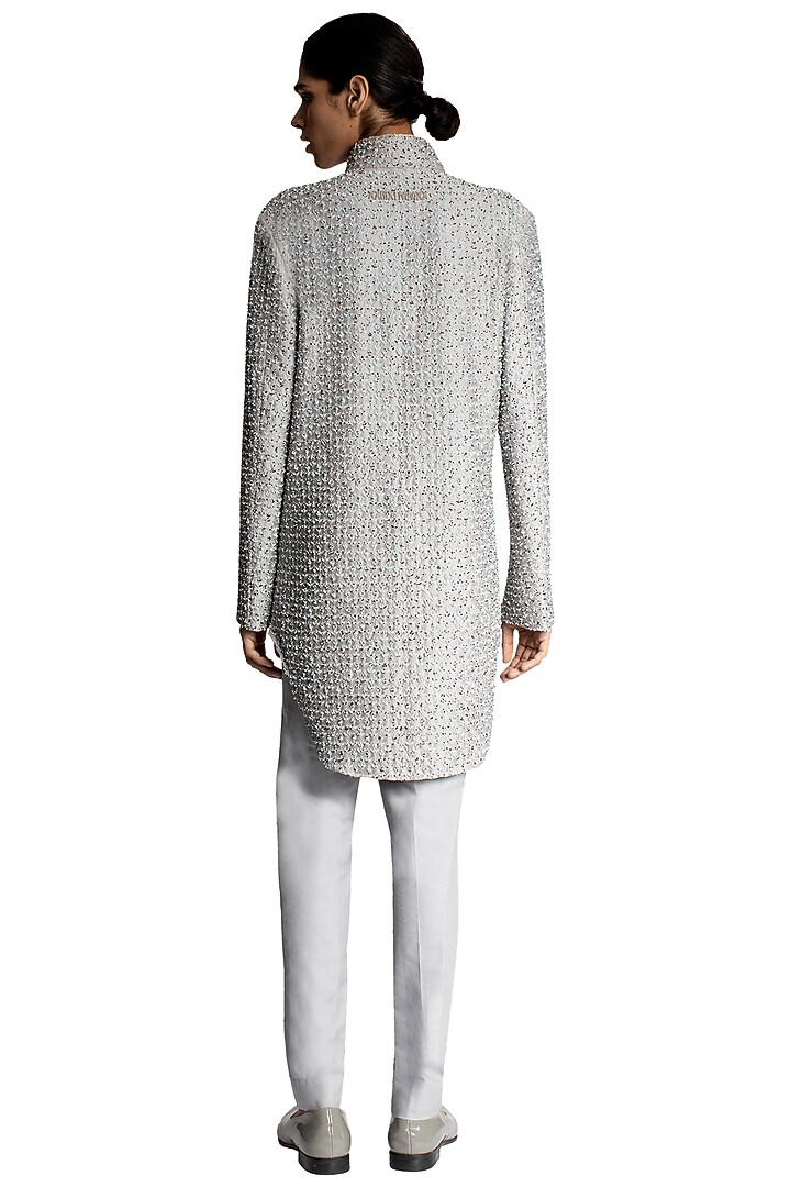 Grey Silk Bead Work Kurta by Kunal Rawal at Pernia's Pop Up Shop