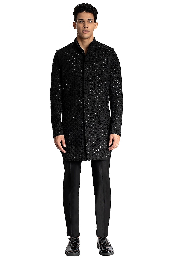 Black Tonal Suiting Jacket & Kurta Design by Kunal Rawal at Pernia's ...