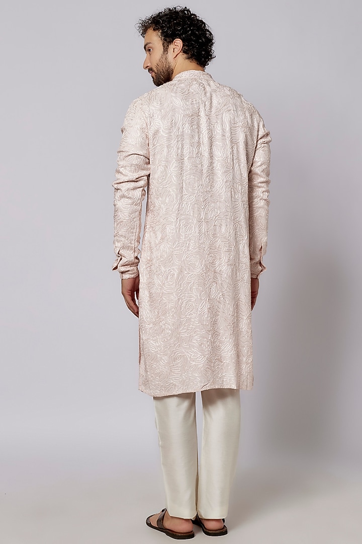 Blush Pink Viscose Thread Embroidered Kurta by Kunal Rawal at Pernia's Pop Up Shop