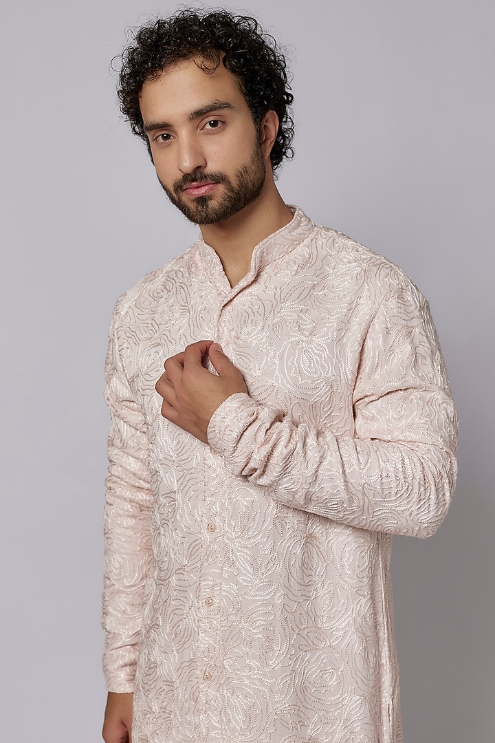 Blush Pink Viscose Thread Embroidered Kurta by Kunal Rawal at Pernia's Pop Up Shop