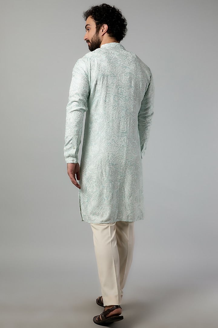 Mint Viscose Thread & Kashmiri Embroidered Kurta by Kunal Rawal at Pernia's Pop Up Shop
