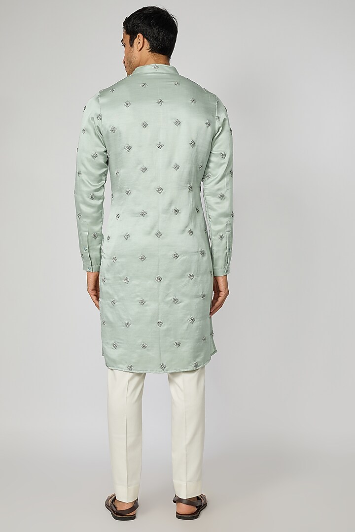 Sage Green Linen Satin Kurta by Kunal Rawal at Pernia's Pop Up Shop