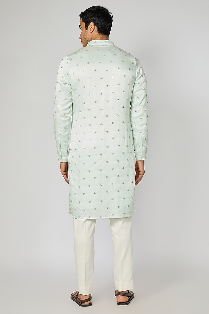 Sage Green Linen Satin Kurta by Kunal Rawal at Pernia's Pop Up Shop