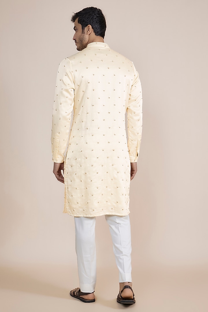 Ivory Linen Satin Embroidered Kurta by Kunal Rawal at Pernia's Pop Up Shop