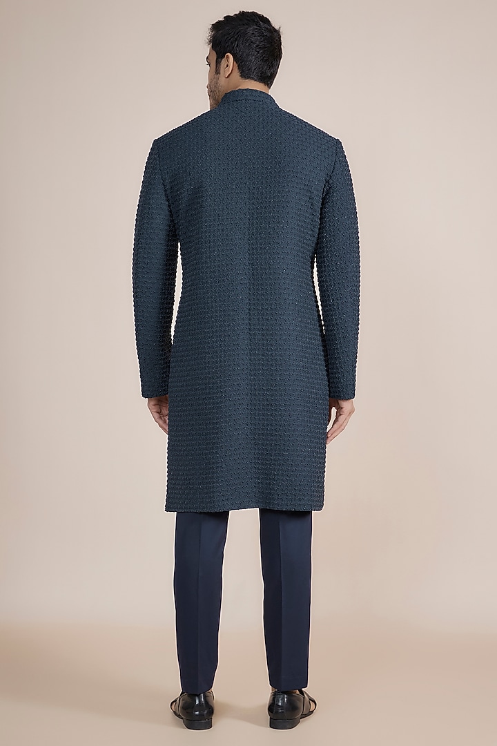 Navy Blue Blended Silk Beads Embroidered Indo-Western Set by Kunal Rawal at Pernia's Pop Up Shop