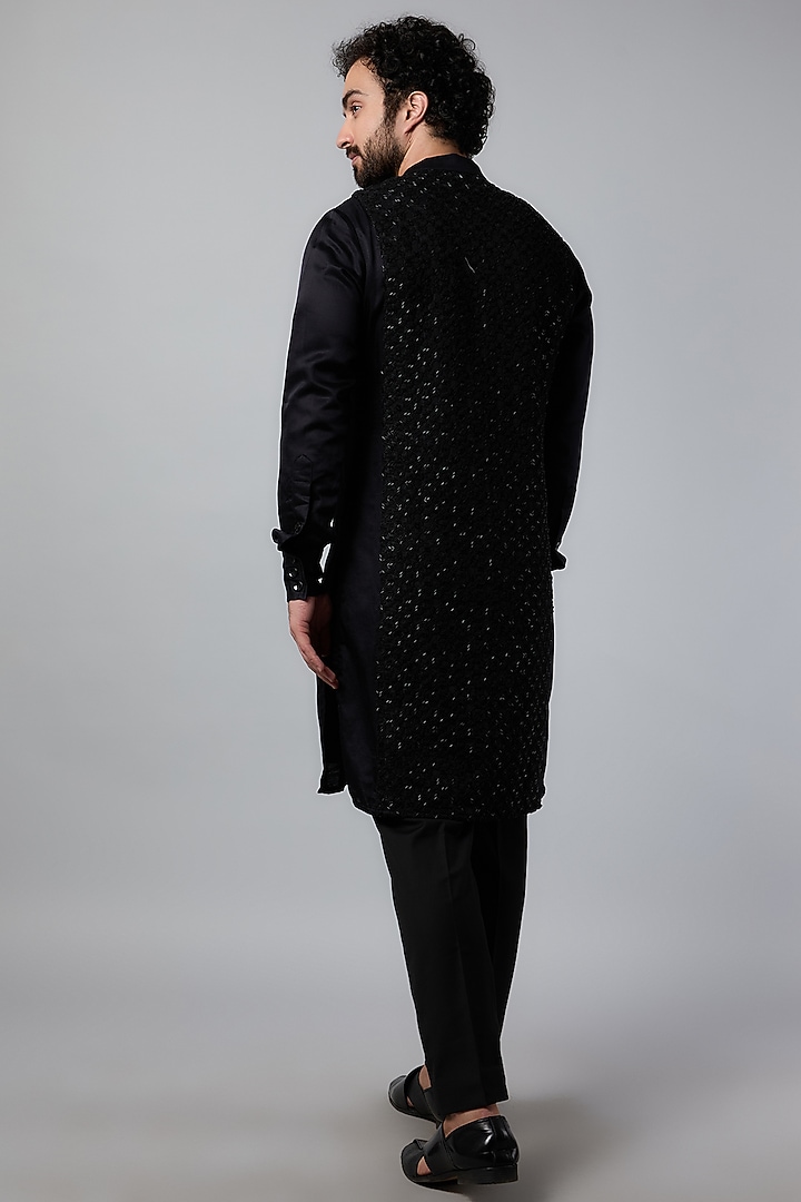 Black Silk Plant Beads Embroidered Kurta by Kunal Rawal at Pernia's Pop Up Shop