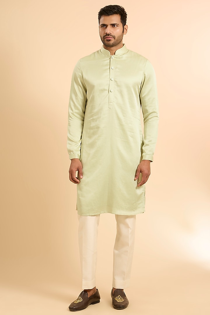 Mint Green Blended Silk Nehru Jacket Set by Kunal Rawal at Pernia's Pop Up Shop