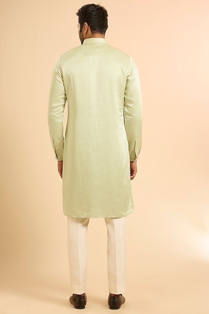 Mint Green Blended Silk Nehru Jacket Set by Kunal Rawal at Pernia's Pop Up Shop