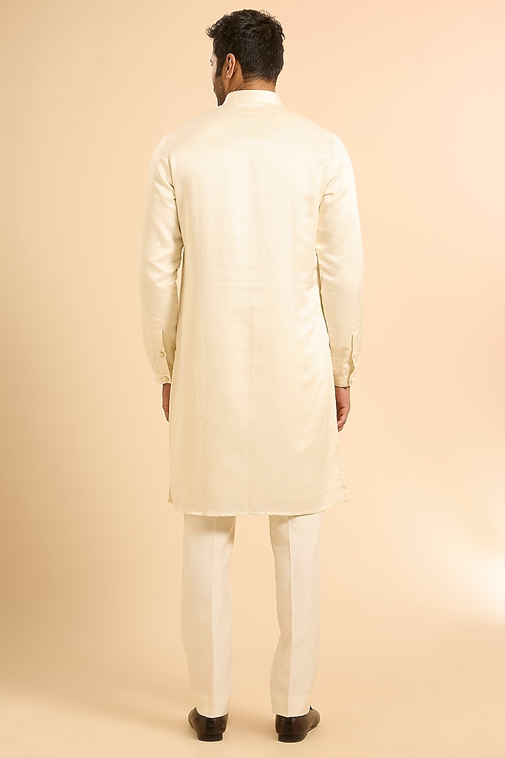 Vanilla-Colored Blended Silk Nehru Jacket Set by Kunal Rawal at Pernia's Pop Up Shop