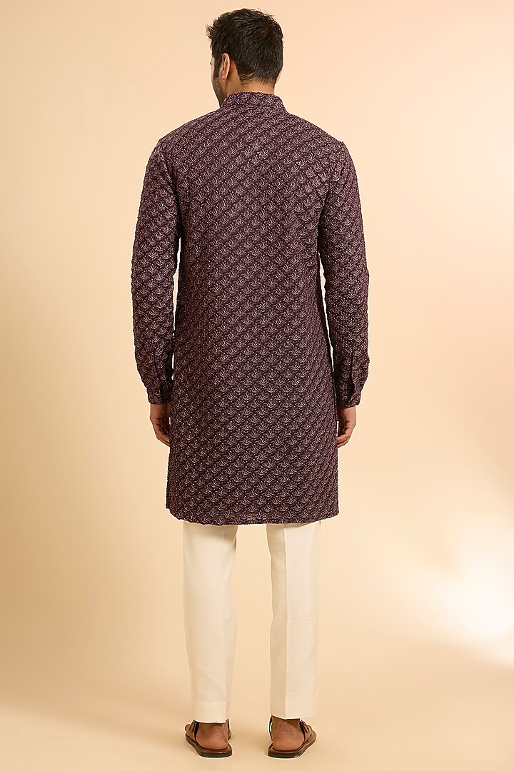 Wine Blended Silk Kurta by Kunal Rawal at Pernia's Pop Up Shop