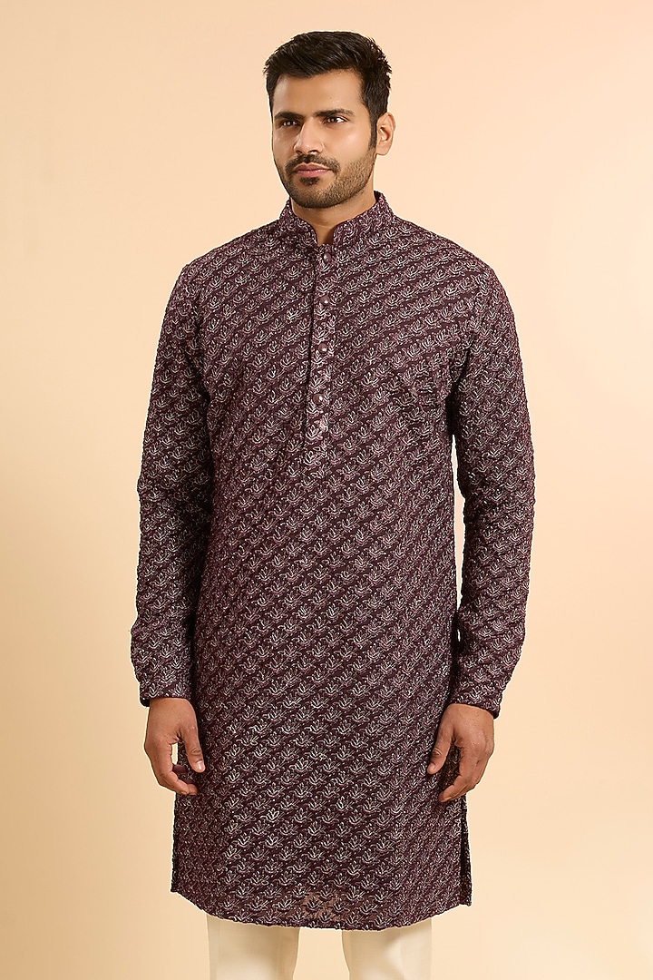 Wine Blended Silk Kurta by Kunal Rawal at Pernia's Pop Up Shop