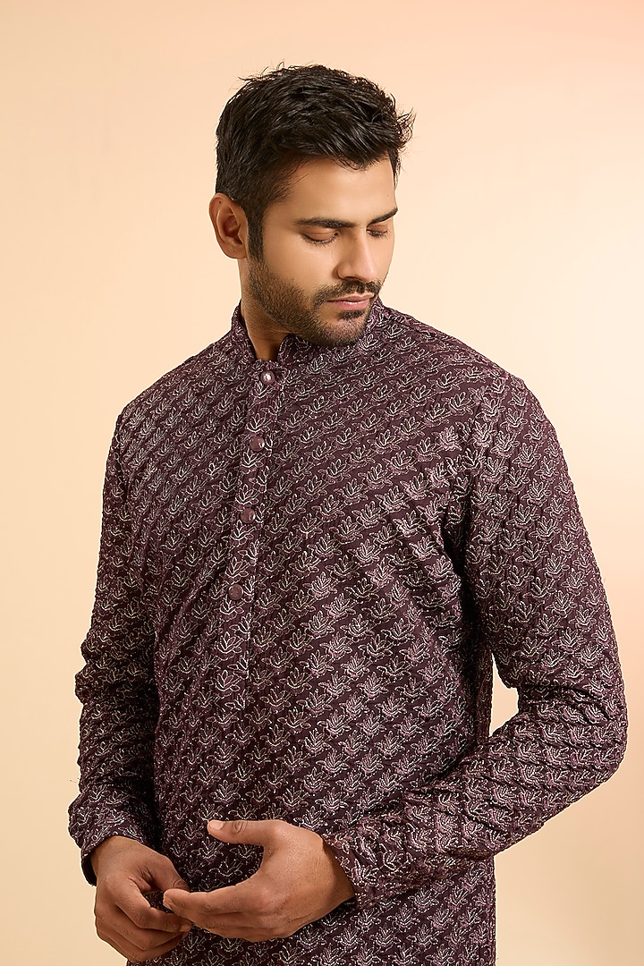 Wine Blended Silk Kurta by Kunal Rawal at Pernia's Pop Up Shop