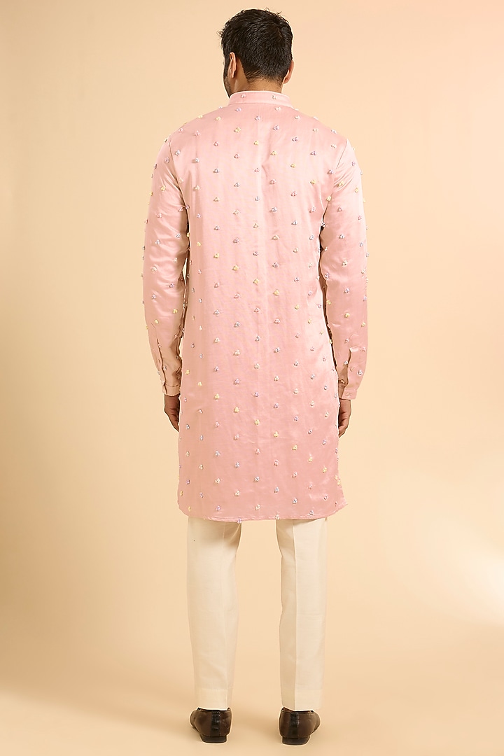 Blush Pink Linen Satin Kurta With Dupatta by Kunal Rawal at Pernia's Pop Up Shop