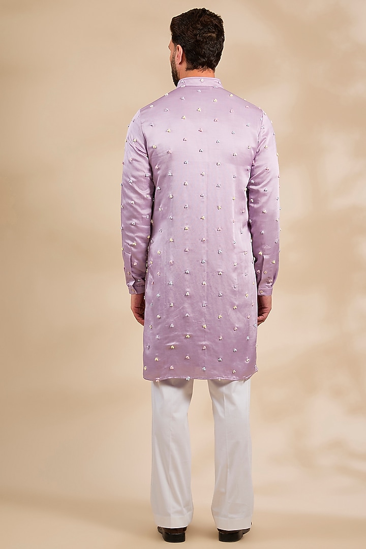 Lilac Linen Satin Kurta With Dupatta by Kunal Rawal at Pernia's Pop Up Shop