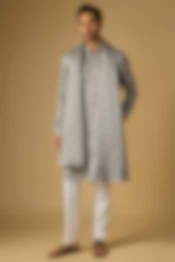 Steel Grey Linen Satin Kurta With Dupatta by Kunal Rawal at Pernia's Pop Up Shop