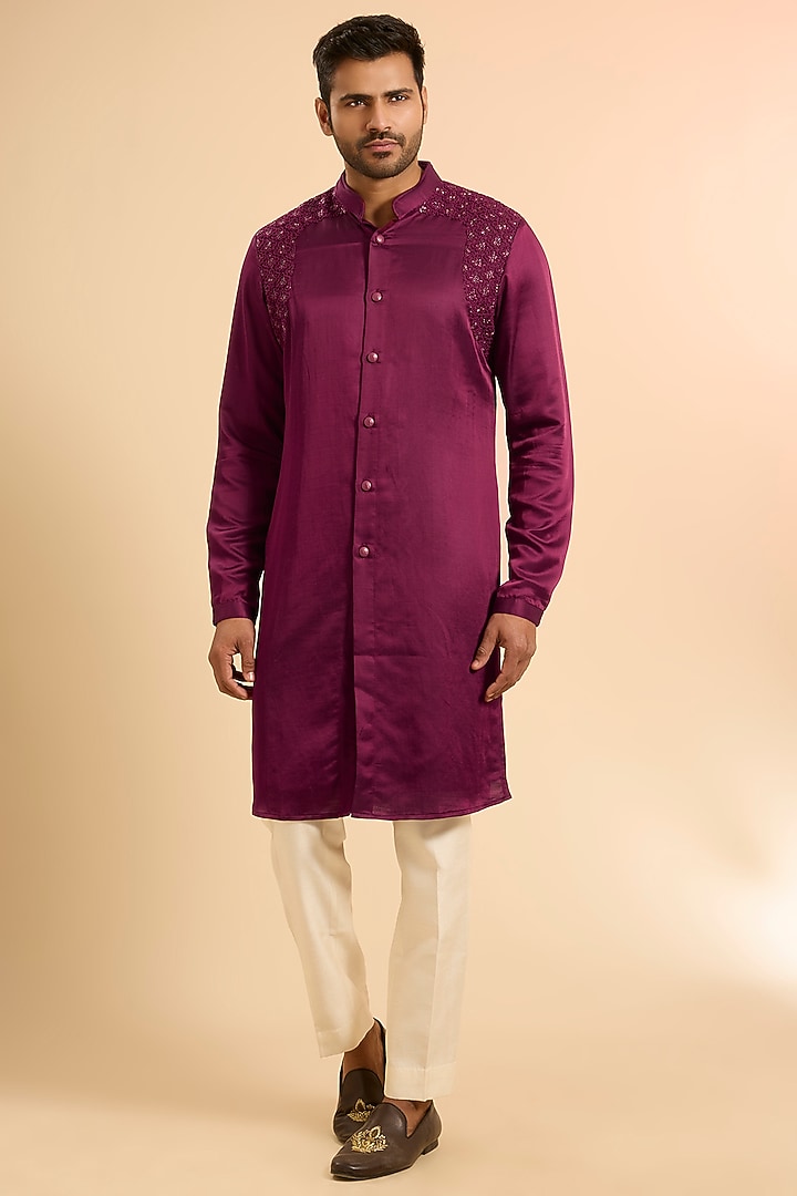 Mulberry Linen Satin Kurta by Kunal Rawal at Pernia's Pop Up Shop