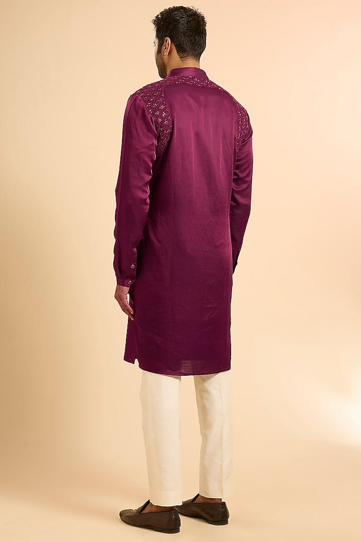 Mulberry Linen Satin Kurta by Kunal Rawal at Pernia's Pop Up Shop