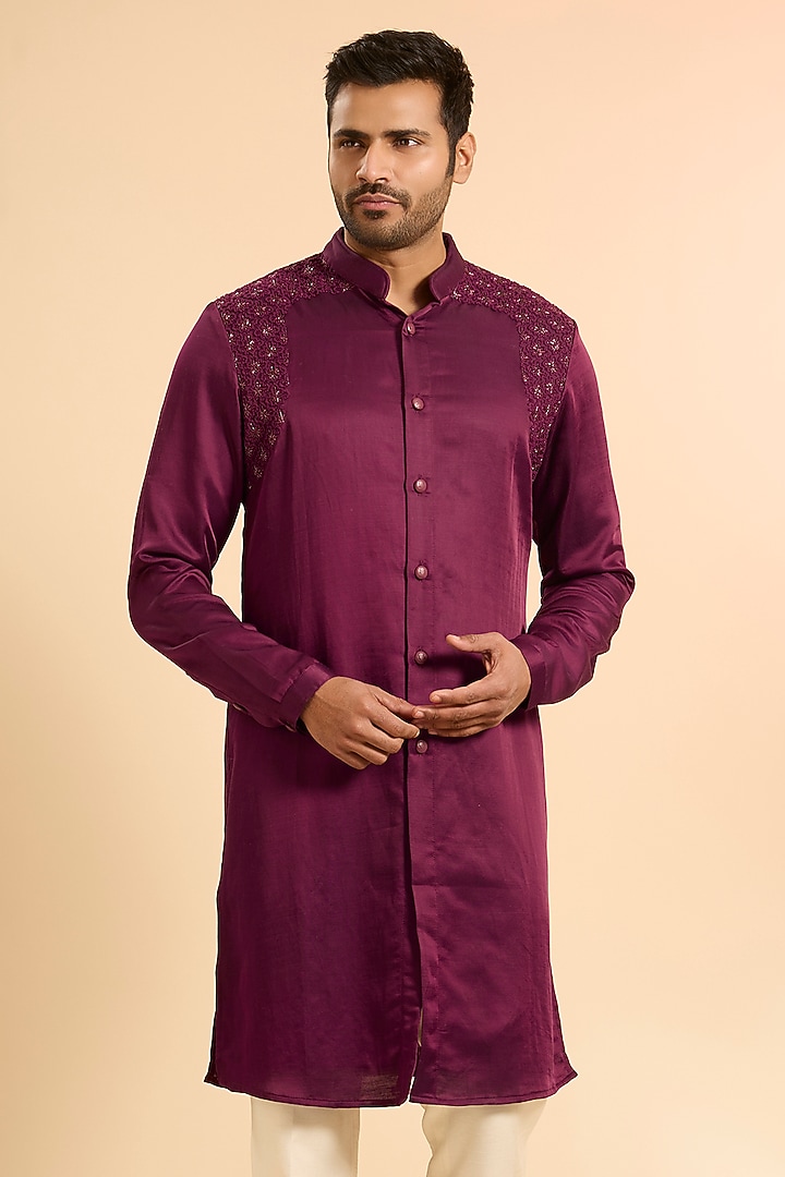 Mulberry Linen Satin Kurta by Kunal Rawal at Pernia's Pop Up Shop