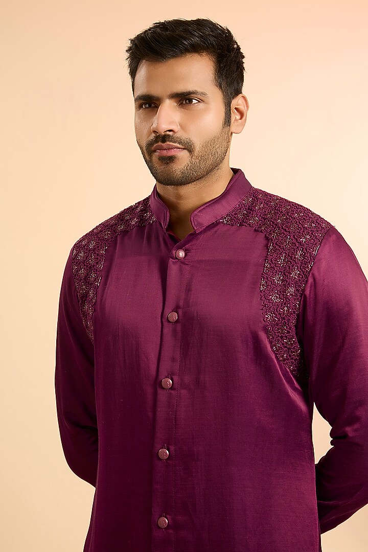 Mulberry Linen Satin Kurta by Kunal Rawal at Pernia's Pop Up Shop
