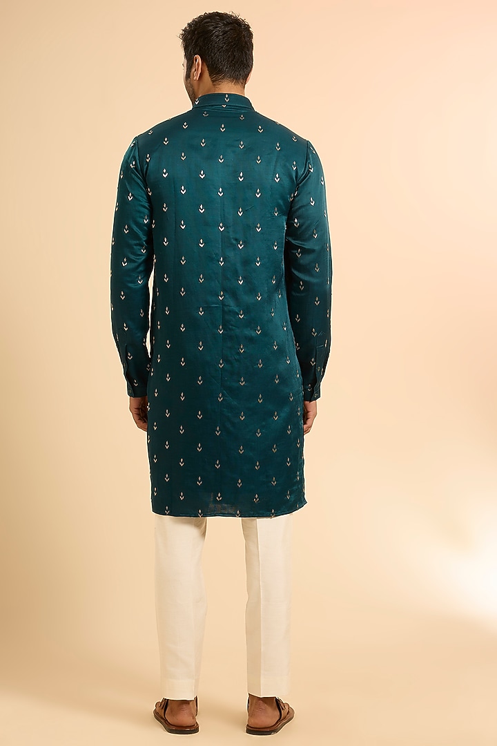 Teal Cotton Silk Kurta by Kunal Rawal at Pernia's Pop Up Shop