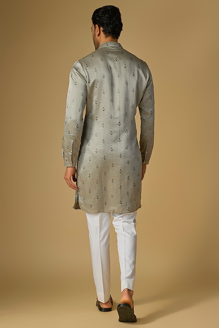 Steel Grey Cotton Silk Kurta by Kunal Rawal at Pernia's Pop Up Shop