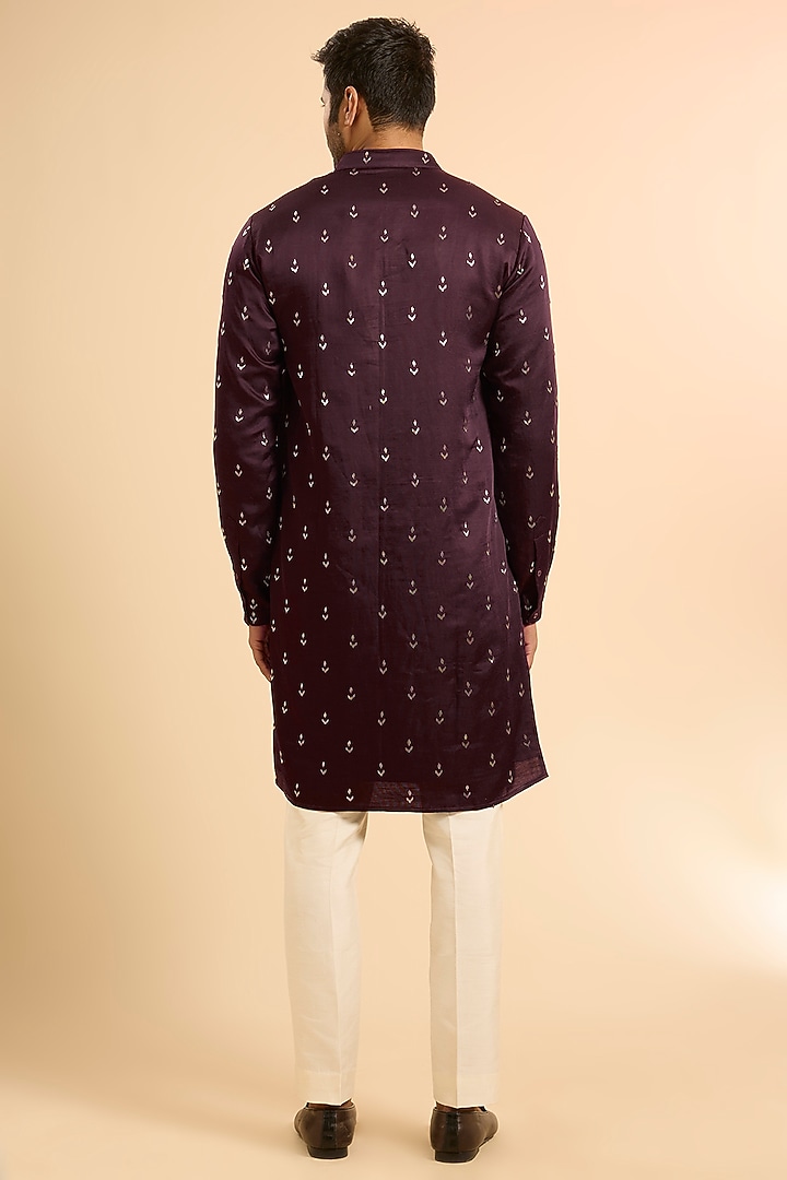 Dark Wine Cotton Silk Kurta by Kunal Rawal at Pernia's Pop Up Shop