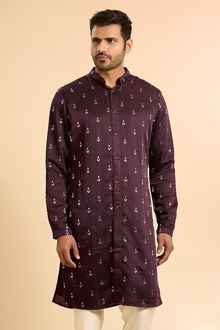 Dark Wine Cotton Silk Kurta by Kunal Rawal at Pernia's Pop Up Shop