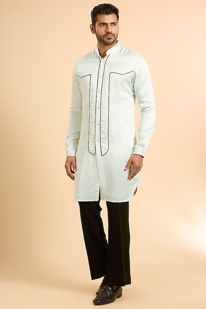 Ice Blue Linen Satin Kurta by Kunal Rawal at Pernia's Pop Up Shop