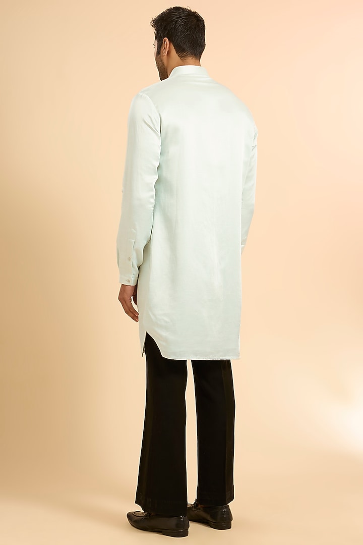 Ice Blue Linen Satin Kurta by Kunal Rawal at Pernia's Pop Up Shop