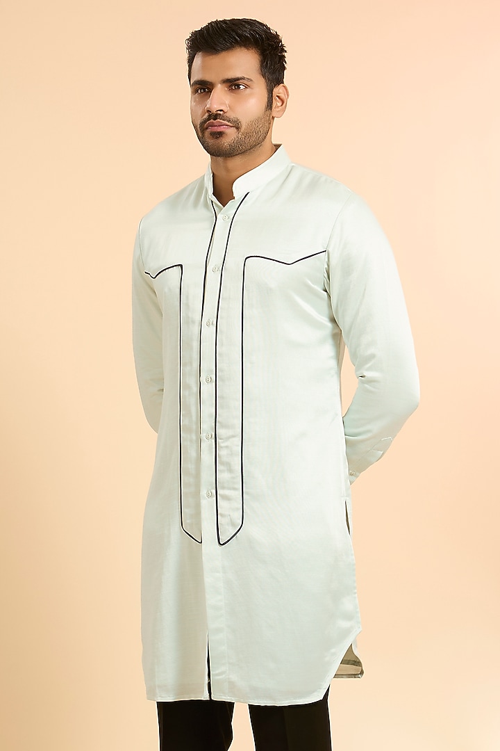 Ice Blue Linen Satin Kurta by Kunal Rawal at Pernia's Pop Up Shop