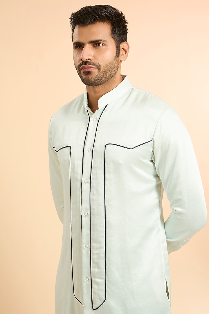 Ice Blue Linen Satin Kurta by Kunal Rawal at Pernia's Pop Up Shop