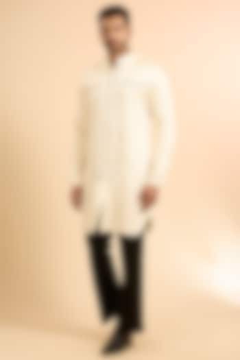 Vanilla-Colored Linen Satin Kurta by Kunal Rawal at Pernia's Pop Up Shop